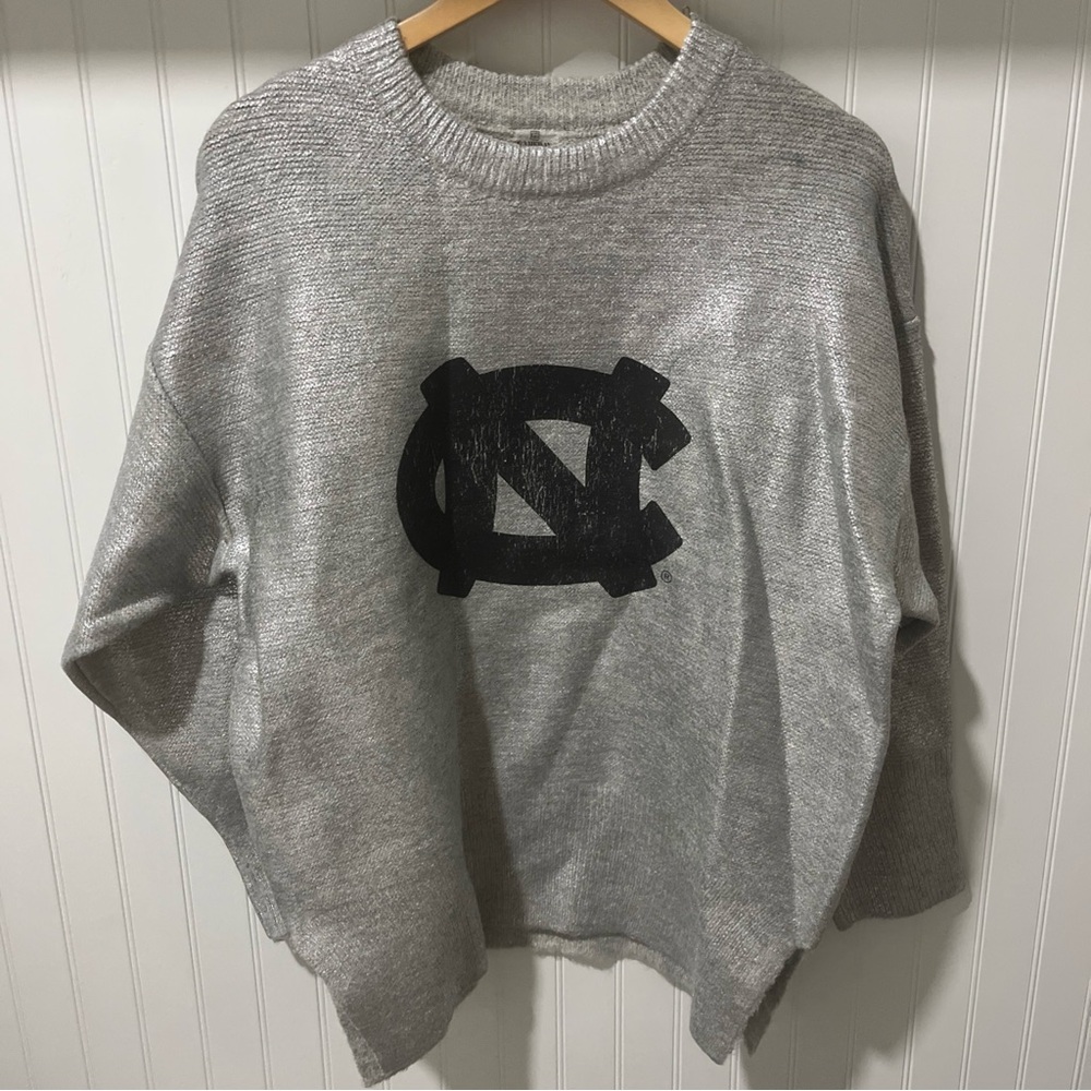 UNC NORTH CAROLINA TAR HEELS SHINE DOWN OVERSIZED METALLIC LOOSE KNIT SWEATER